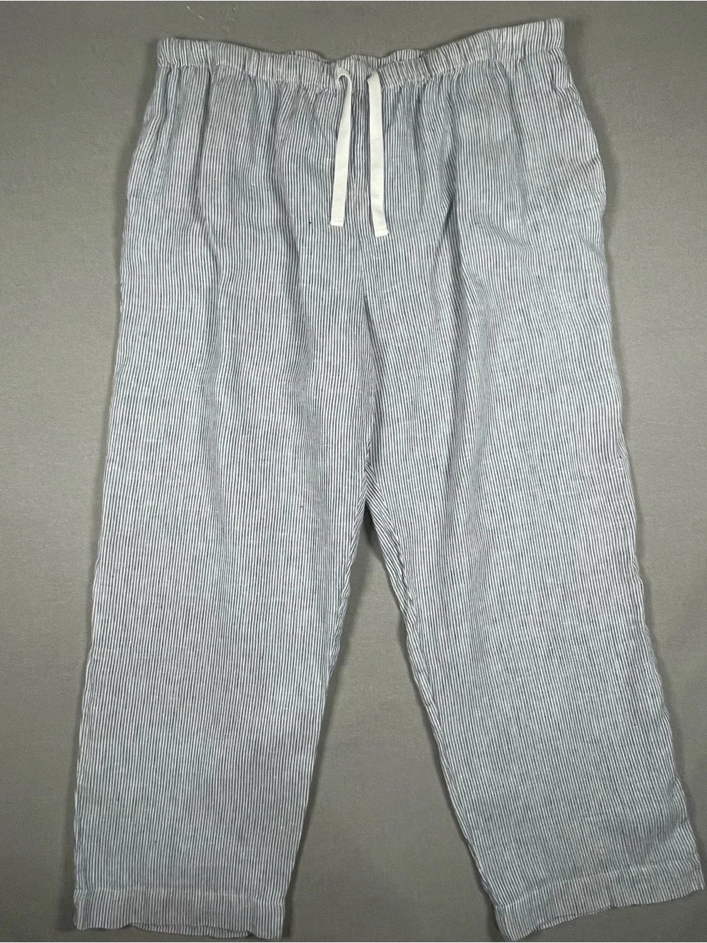 Quince 100% European Linen Pants Blue Pinstripe Size XL Drawstring Comfort